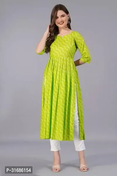 Beautiful Green Rayon Printed A-Line Kurta For Women-thumb0