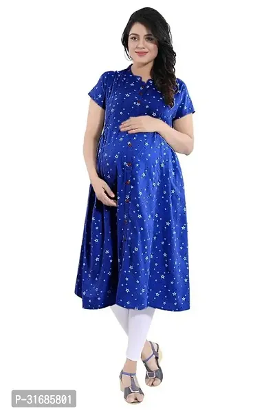 Beautiful Blue Rayon Printed Flared Kurta For Women