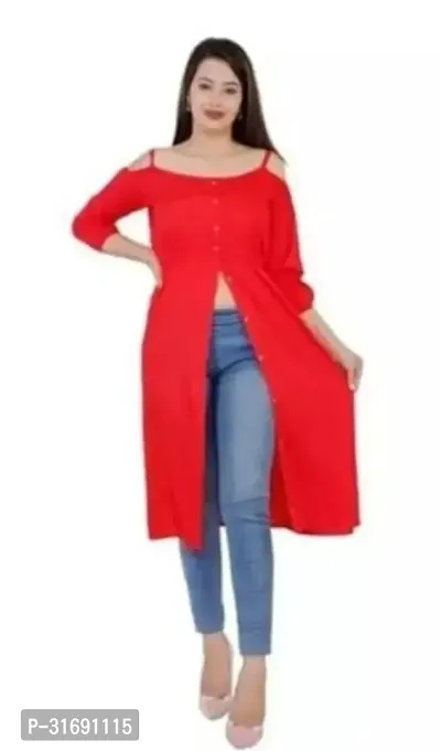 Stylish Red Rayon Solid Stitched Kurta For Women