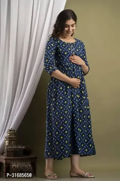 Beautiful Navy Blue Rayon Printed Flared Kurta For Women-thumb0