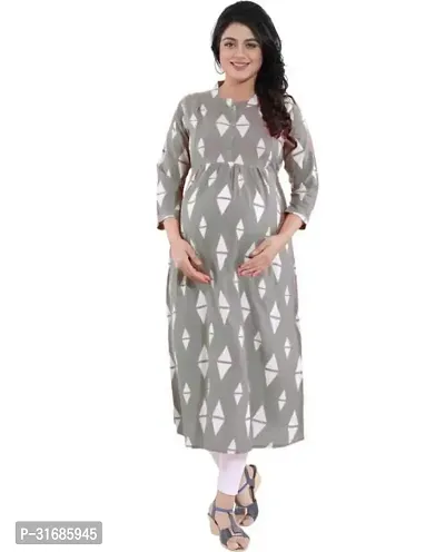 Beautiful Grey Rayon Printed A-Line Kurta For Women-thumb0