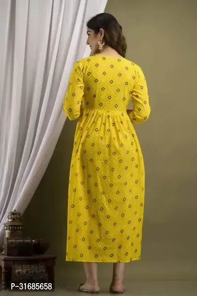 Beautiful Yellow Rayon Printed Flared Kurta For Women-thumb2