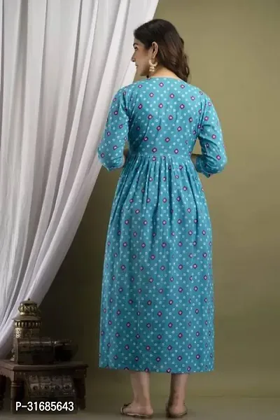 Beautiful Blue Rayon Printed Flared Kurta For Women-thumb2