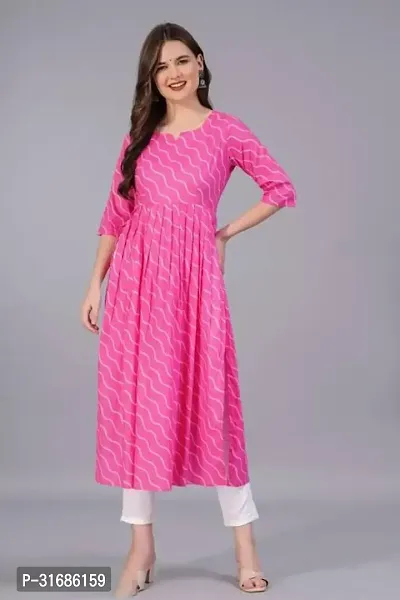 Beautiful Pink Rayon Printed A-Line Kurta For Women