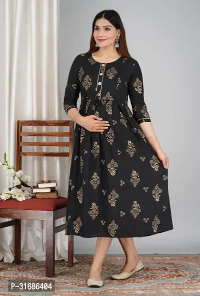 Beautiful Black Rayon Printed Anarkali Kurta For Women