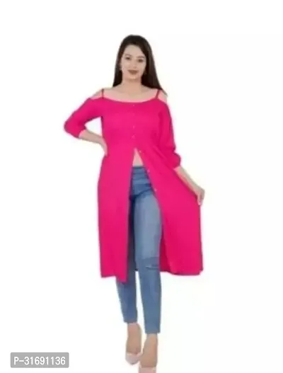 Stylish Pink Rayon Solid Stitched Kurta For Women