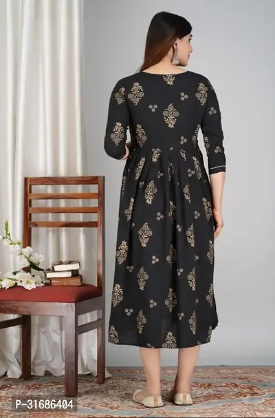 Beautiful Black Rayon Printed Anarkali Kurta For Women-thumb2