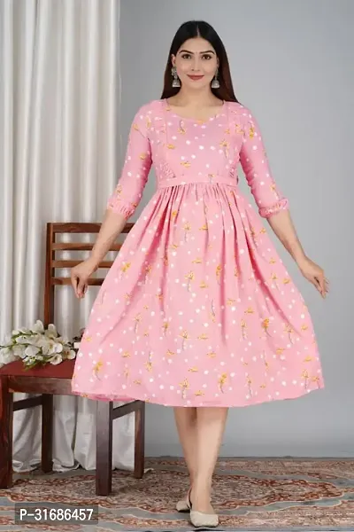 Beautiful Peach Rayon Printed Anarkali Kurta For Women