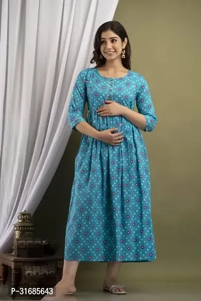 Beautiful Blue Rayon Printed Flared Kurta For Women-thumb0