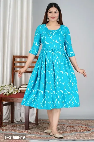 Beautiful Blue Rayon Printed Anarkali Kurta For Women