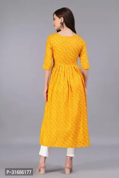 Beautiful Yellow Rayon Printed A-Line Kurta For Women-thumb2