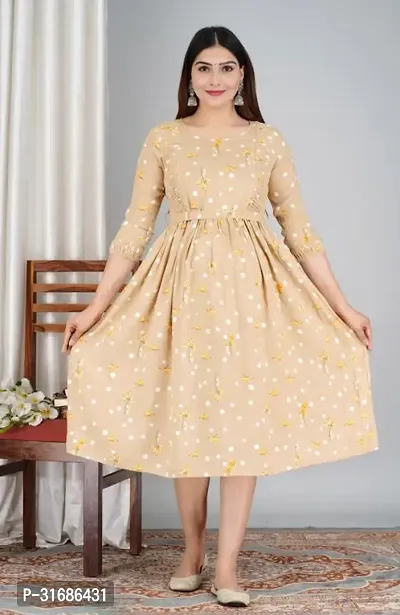 Beautiful Beige Rayon Printed Anarkali Kurta For Women