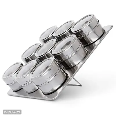 Useful Stainless Steel Round Storage Container Magnetic Spice Jars - Set of 9 Pieces-thumb4