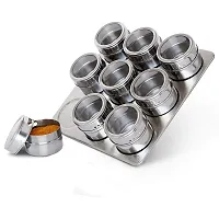 Useful Stainless Steel Round Storage Container Magnetic Spice Jars - Set of 9 Pieces-thumb1