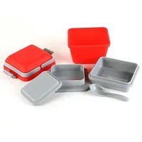 Useful Airtight Plastic Lunch Box Set - 3 Compartment Tiffin with Handle-thumb3