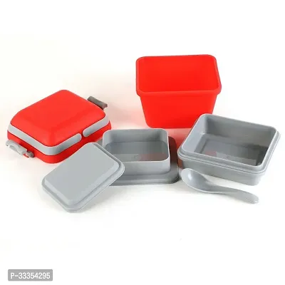 Useful Airtight Plastic Lunch Box Set - 3 Compartment Tiffin with Handle-thumb4