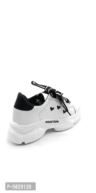 Stylish White Synthetic Leather Self Design Sneakers For Women And Girls-thumb3