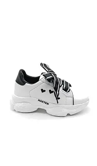 Stylish White Synthetic Leather Self Design Sneakers For Women And Girls-thumb1