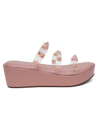 Studded Decor Sandals, Punk Peach Wedge Slide Sandals-thumb2