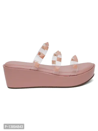 Studded Decor Sandals, Punk Peach Wedge Slide Sandals-thumb3