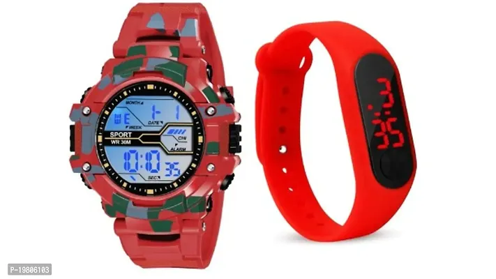 VY VY-120-40 Red Chronograph Army Digital With LED Red Band Digital Watch - For Men-thumb0