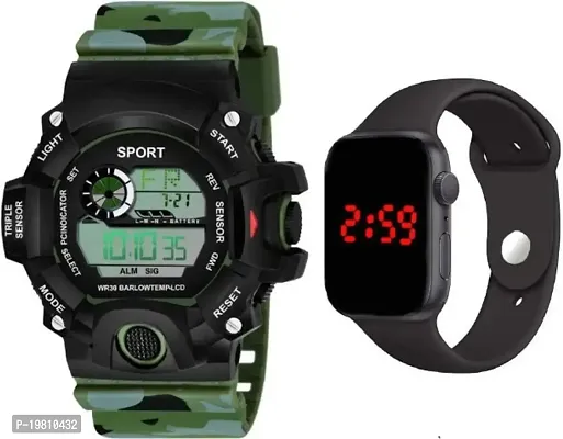 Green Digital Army Sports Multi Functionnal Watch With Black Band Digital Watch - For Boys