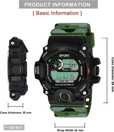 Green Digital Army Sports Multi Functionnal Watch For Boys