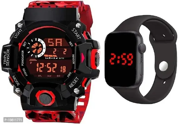 Red Digital Army Sports Multi Functional Watch With Black Band Digital Watch - For Boys