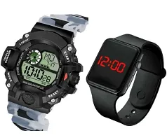 Grey Digital Army Sports Multi Functionnal Watch With Black Band Digital Watch - For Boys-thumb3