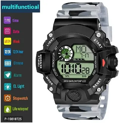 Grey Digital Army Sports Multi Functionnal Watch With Black Band Digital Watch - For Boys-thumb5