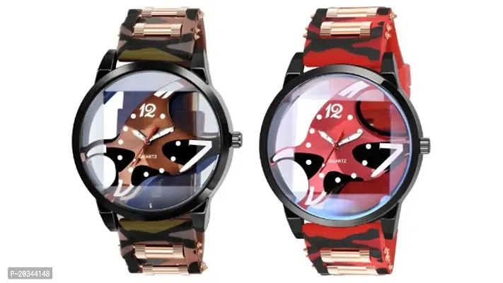 VY quartz Combo Curren Unique Stylish Brown  Red Dial with Strap Analog Watch - For Boys