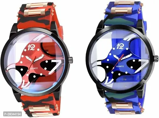 VY quartz Combo Curren Unique Stylish Red  Blue Dial with Strap Analog Watch - For Boys
