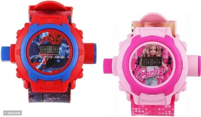 Digital Watch - For Boys  Girls  Combo Spiderman  Barbie Projector  Cartoon