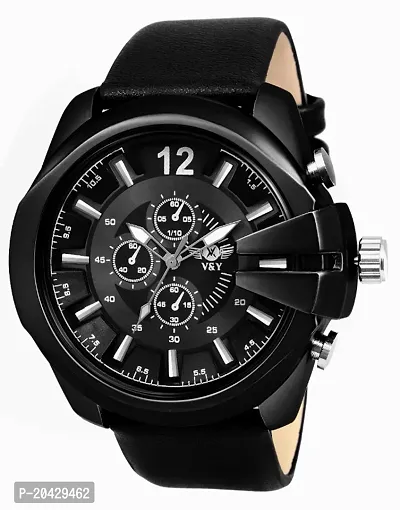 VY Unique Black Attaractive Dial with Black Leather Strap Analog Watch - For Men