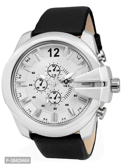 VY Unique White Attaractive Dial with Black Leather Strap Analog Watch - For Men