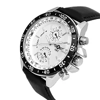 Exquisite White Chrono Dial With leather strap Analog Watch - For Men VY-PARA WHITE-thumb2