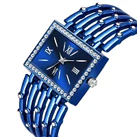 Designer Square Blue Dial with Fancy Stainless Strap Analog Watch - For Girls  Women-thumb3