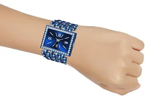 Designer Square Blue Dial with Fancy Stainless Strap Analog Watch - For Girls  Women-thumb2