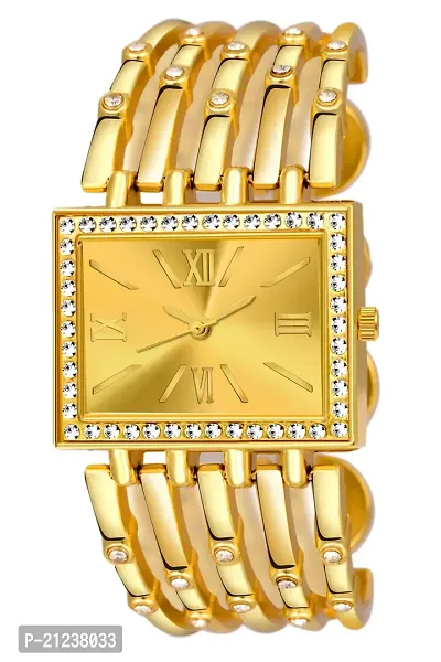 Luxury Design Gold Square Dial With Fancy Strap Partywear Analog Watch For Girls  Women-thumb0