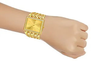 Luxury Design Gold Square Dial With Fancy Strap Partywear Analog Watch For Girls  Women-thumb1