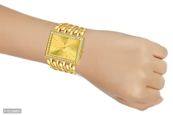 Luxury Design Gold Square Dial With Fancy Strap Partywear Analog Watch For Girls  Women-thumb2