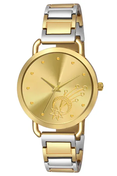 New Design Stylish Dial With Stainless Strap Two Tone Analog Watch For Girls Women