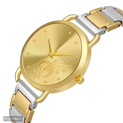 Gold Stylish Dial Analog Watch with Fancy Stainless Steel Dual Tone Strap Watch for Girls-thumb3