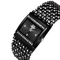 Luxury Design Studded Black Square Dial with Fancy Black Jewel Strap Analog Watch For Girls  Women-thumb2