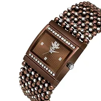 Luxury Design Brown Square Dial with Stylish Jewel Strap Party Wedding Analog Watch - For Girls  Women-thumb4