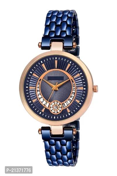 Equisite Designer Blue Round Dial with Stylish Blue Jewel Strap Partywear Analog Watch - For Girls Women