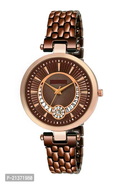 Designer Brown Dial Day-Date Display Function with Fancy Brown Jewel Strap Analog Watch For Girls  Women