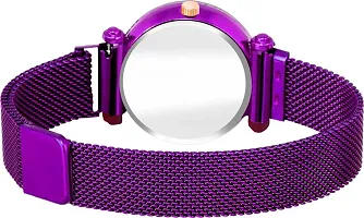 Unique Design Studded Black Queen Dial With Stylish Magnet Strap Purple Analog Watch For Girls Women-thumb2