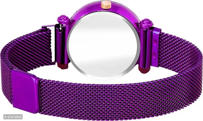 Unique Design Studded Black Queen Dial With Stylish Magnet Strap Purple Analog Watch For Girls Women-thumb3