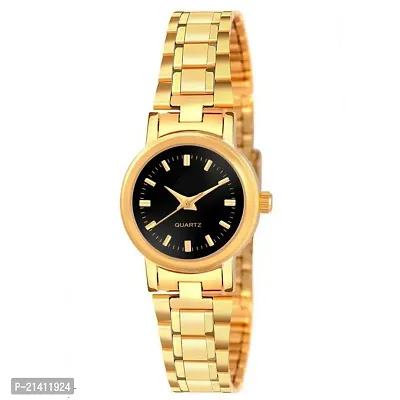Attractive Stylish Studded Black Dial With Gold Chain Analog Watch For Girls  Women-thumb0